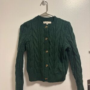 LOFT Forest Green Cable Knit Cardigan